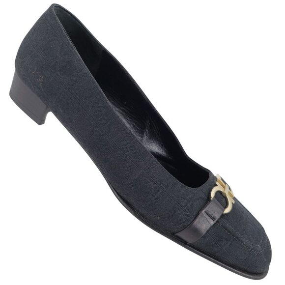 Salvatore Ferragamo Italy Womens 8AA Black Signature Gancini Dress Shoe Pumps - Picture 1 of 11